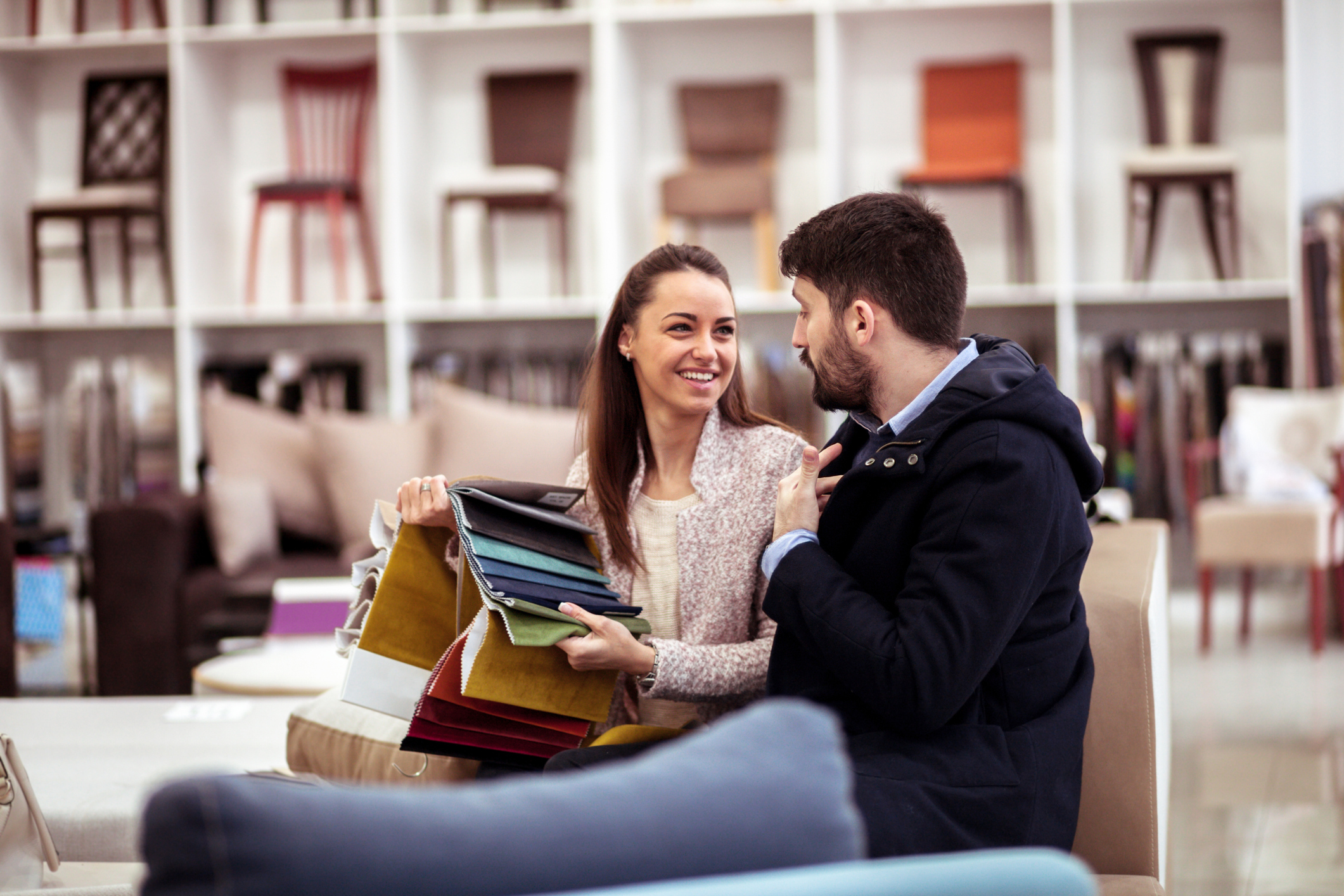 Couple at a furniture store