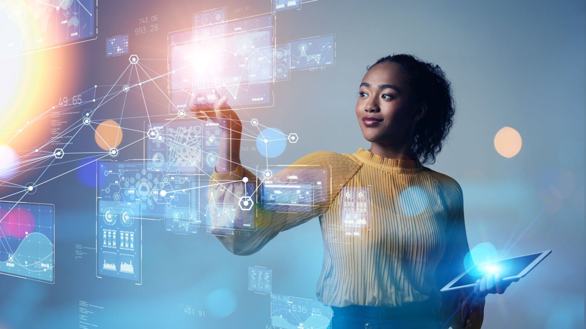 woman touching a digital panel