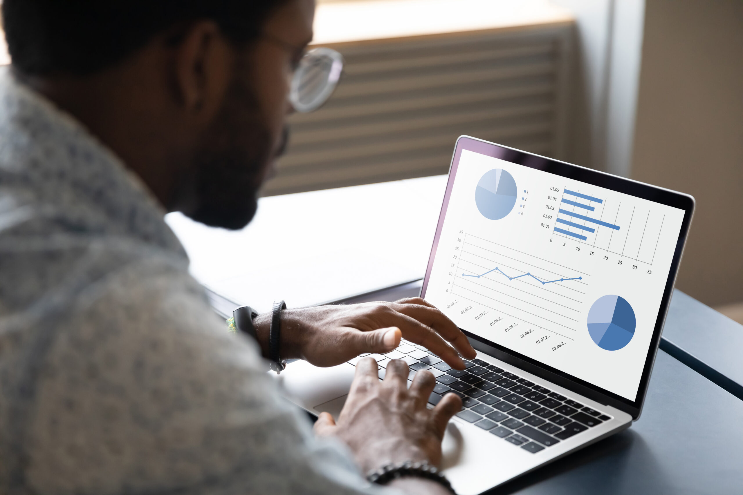 man analysing data