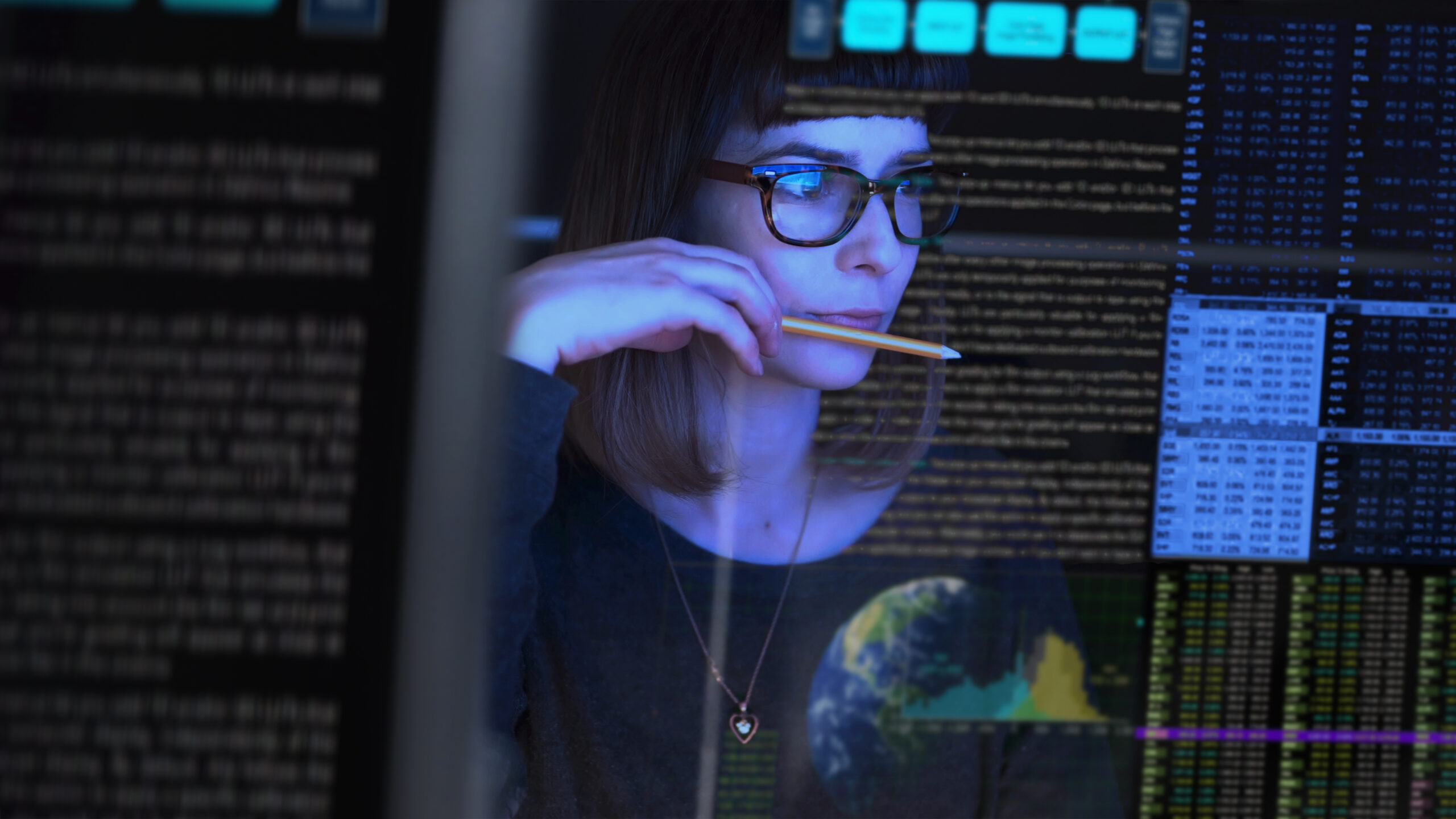 Woman reading data