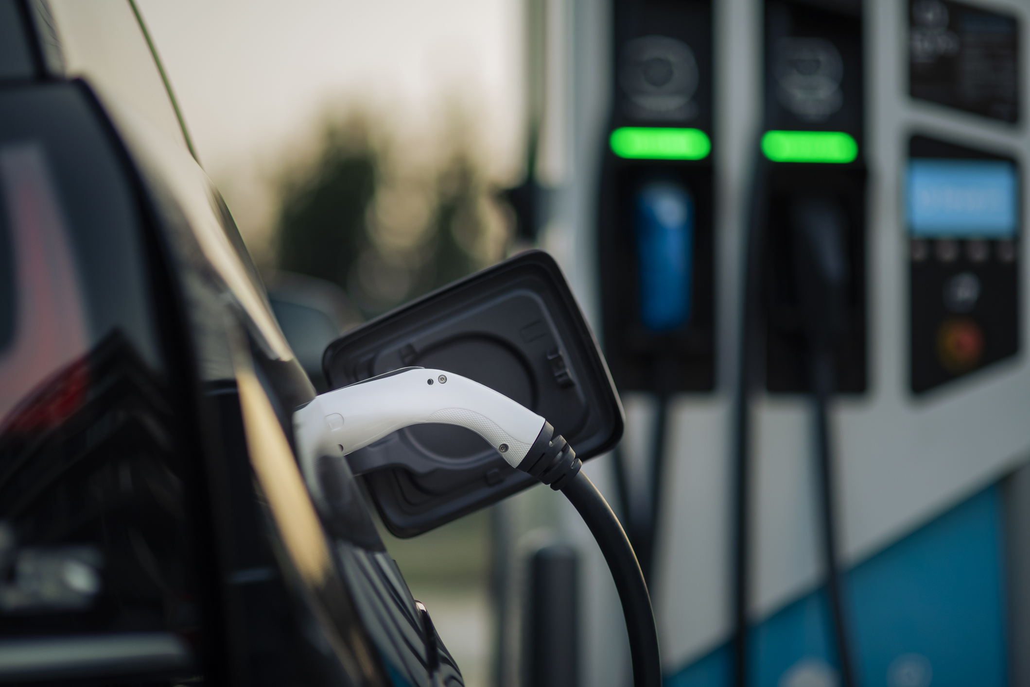 Electric car plug connected